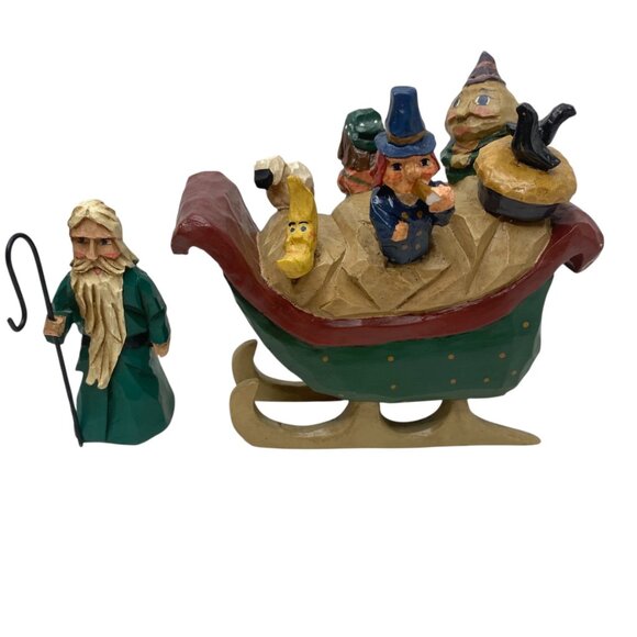 Vtg House Of Hatten 2000 Resin Hand-Painted Christmas Sleigh Nursery Rhyme Figs